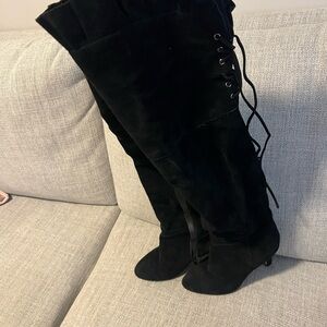 Kelsi Dagger Black Over the Knee Boots Lace-Up Suede